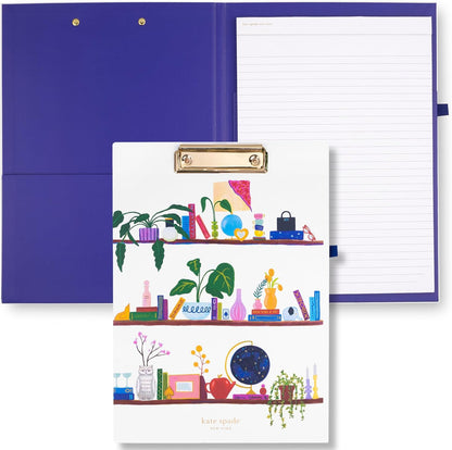 Kate Spade New York Clipboard Folio with Low Profile Clip, Black Professional Padfolio Includes Lined Notepad, Pen Loop, and Pocket, Polka Dots