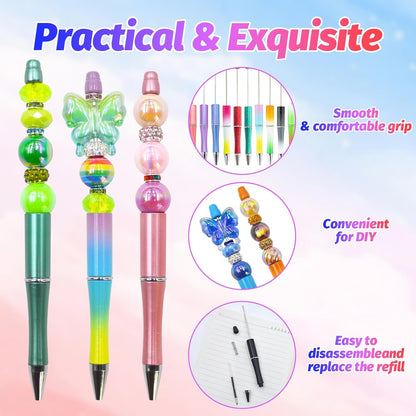 150 Pieces DIY Beadable Pen Kit – 50 Plastic Ballpoint Pens with Refills & Bags, Beads Not Included – School Supplies, Office Accessories & Craft Gifts for Students & Teachers (Multicolor)