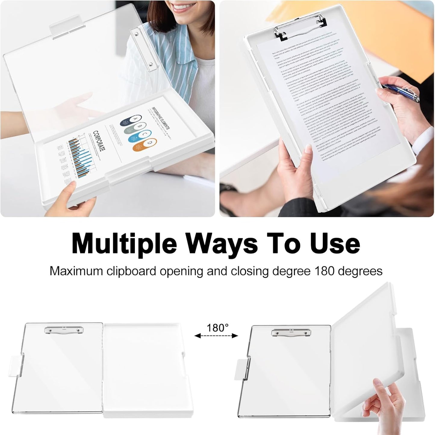 Piasoenc Clipboard with Storage, 8.5 x 11 Clip Boards with 2 Storage Case and A4 Paper Folder, Clear Dry Erase Top Panel, Heavy Duty Plastic, Folio & Side Opening, for Nurses, Teachers, Lawers,Black