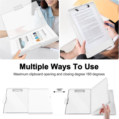 Piasoenc Clipboard with Storage, 8.5 x 11 Clip Boards with 2 Storage Case and A4 Paper Folder, Clear Dry Erase Top Panel, Heavy Duty Plastic, Folio & Side Opening, for Nurses, Teachers, Lawers,Black