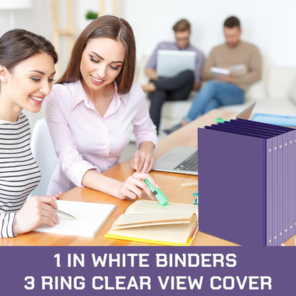 Fulmoon 12 Pcs Economy View 3 Ring Plastic Binder 12.2 x 9.8 Inch Plastic Round Ring Binders with Pockets Notebinder for Meetings for Home, Office, School(White, 1/2 Inch)