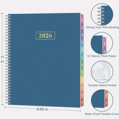 2026 Appointment Book, 30 Minutes-Hourly, Weekly ＆ Monthly Calendar Planner 2026, Jan 2026 - Dec 2026, 8.5'' x 11'', 2026 Daily Planner with Tabs ＆Pocket, Flexible Cover, Great for Office, Home, School