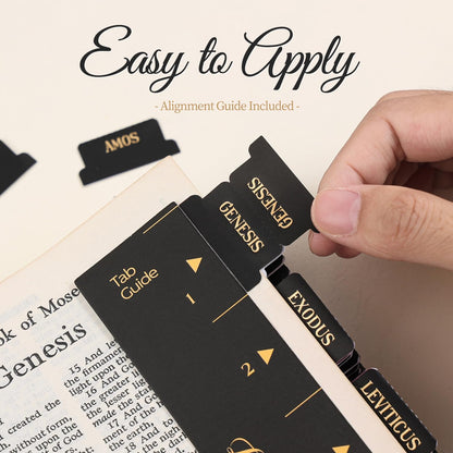 Laminated Bible Tabs, Gold Foil Embossed Lettering Bible Chapter Index Tabs for Women Men, Reposition Large Print Sticky Labels, Easy to Read and Apply, 105Chapters Labels for Easy Navigation (Black)