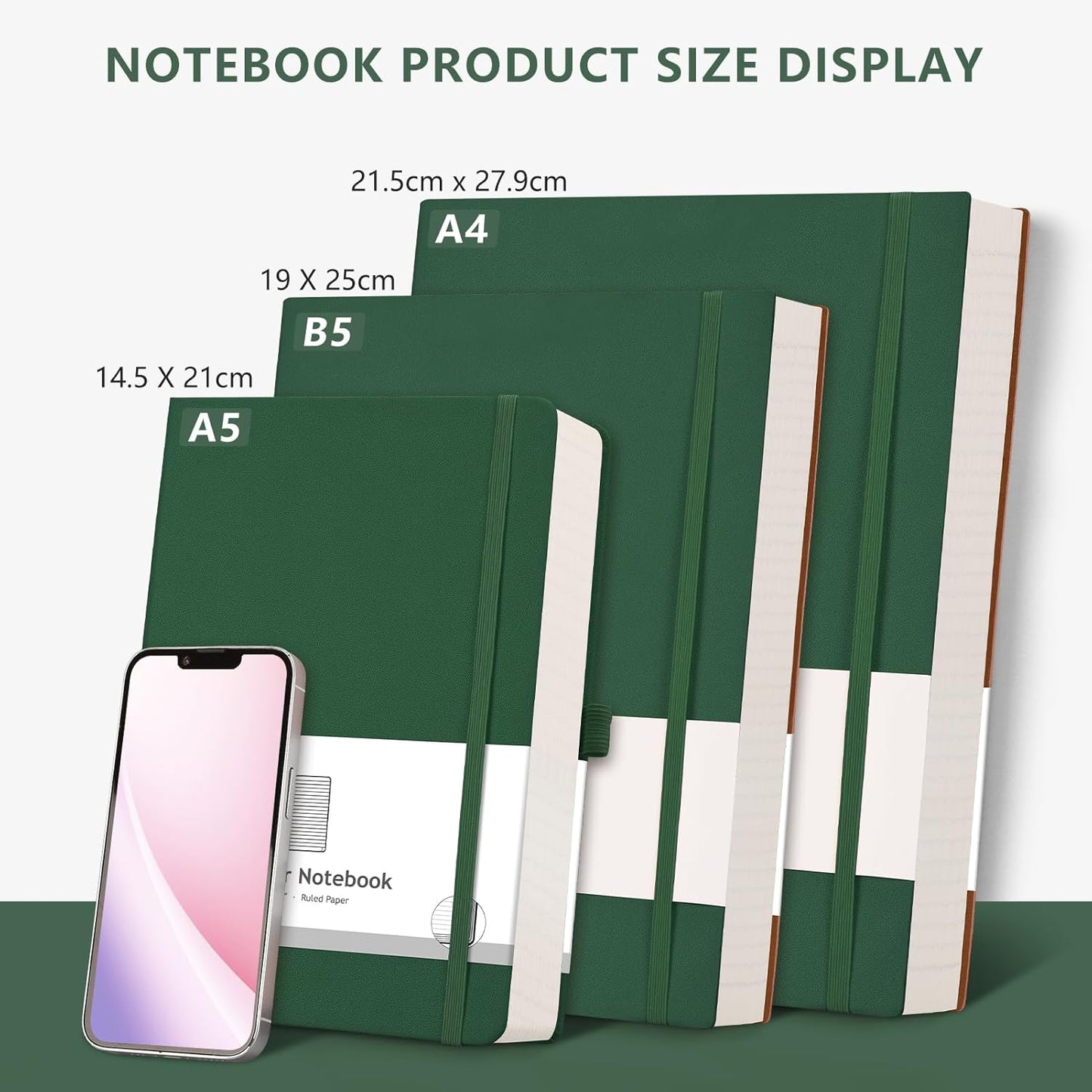 AHGXG 8.5''×11'' Notebook College Ruled - Large A4 Notebook Lined Journal - 320 Pages Thick Journal for Writing, 100gsm Thick Paper, Leather Softcover, for Work School - Black