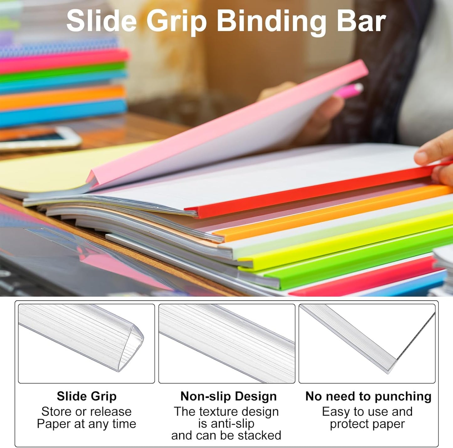 PATIKIL 50Pcs Binding Bars, 10x10mm Binding Bars Slide Grip 70 Sheets Capacity A4 Size Report Binder Presentation Binder for Study Office Report Cover Resume, Transparent Red