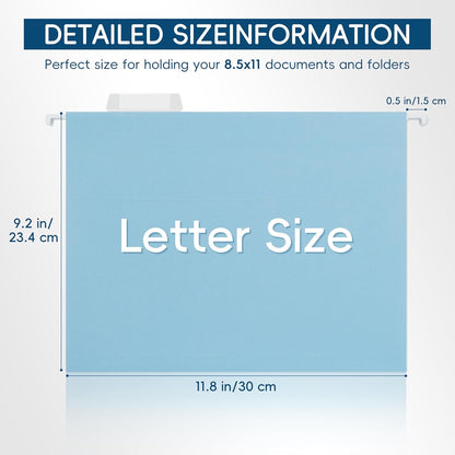 Blue Hanging File Folders,25 Pack Letter Size File Folders with 1/5-cut Tabs,Office Essentials for Filing Cabinet & Desk Storage