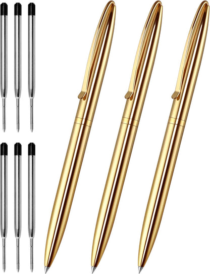 Cambond Slim Ballpoint Pens Bulk - Black Ink 1.0mm Medium Point Retractable Metal Pen for Police Uniform, Flight Attendant & Office, 10 Pack (Black Barrel)