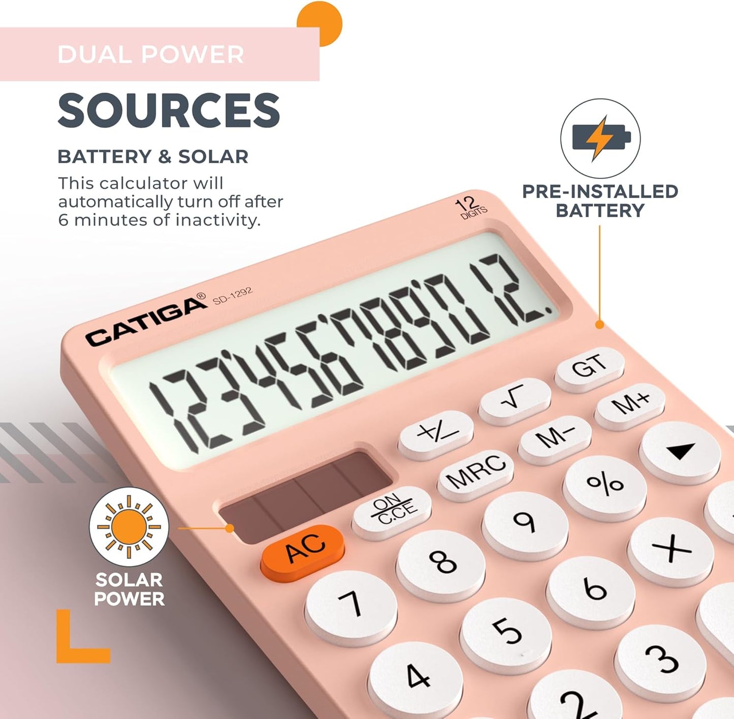 CATIGA 12 Digit Desktop Calculator Basic Desk Calculator with Large LCD Display, Big Buttons, 4 Function, Solar and Battery Dual Power, for Office, School, Home, SD-1292 Green