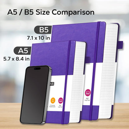 Hardcover Lined Notebook Journal for Writing, 320 Pages Leather Thick College Ruled Notebook Journal with 100GSM Paper, A5 (5.7'' X 8.4'') Daily Journal for Women Men Work Organization, Black