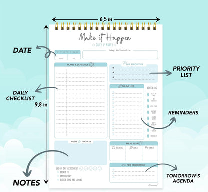 Decorably 52 Sheets Boho Celestial Undated Daily to Do List Notepad - 6.5x10" Spring-Bound Planner, Easy Tear-Off, for Schedule, Priorities, Agenda, Water Intake, Meals, Notes & Doodles - Home, Office