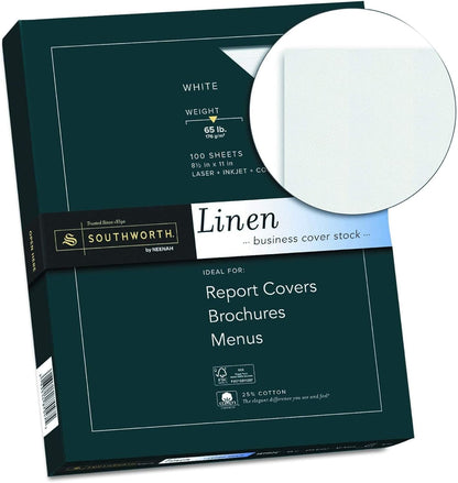 Southworth Z550CK 25% Cotton Linen Business Coverstock White 65 lbs 8-1/2 x 11 100/Box FSC
