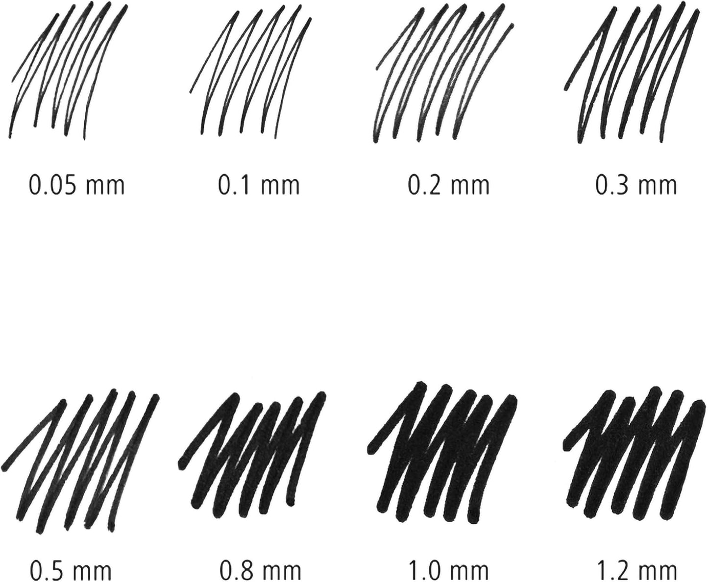 Staedtler Pigment Liner Pack, Black, 8 Pens, Assorted Line Widths, 0.05mm, 0.1mm, 0.2mm, 0.3mm, 0.5mm, 0.8mm, 1.0mm, 1.2mm