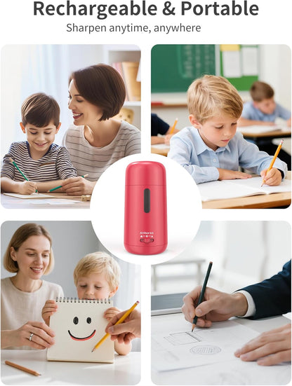 Automatic Electric Pencil Sharpener - Auto Feed, Auto Stop & Auto Eject, Rechargeable for Classroom, Home, School, Office, Black