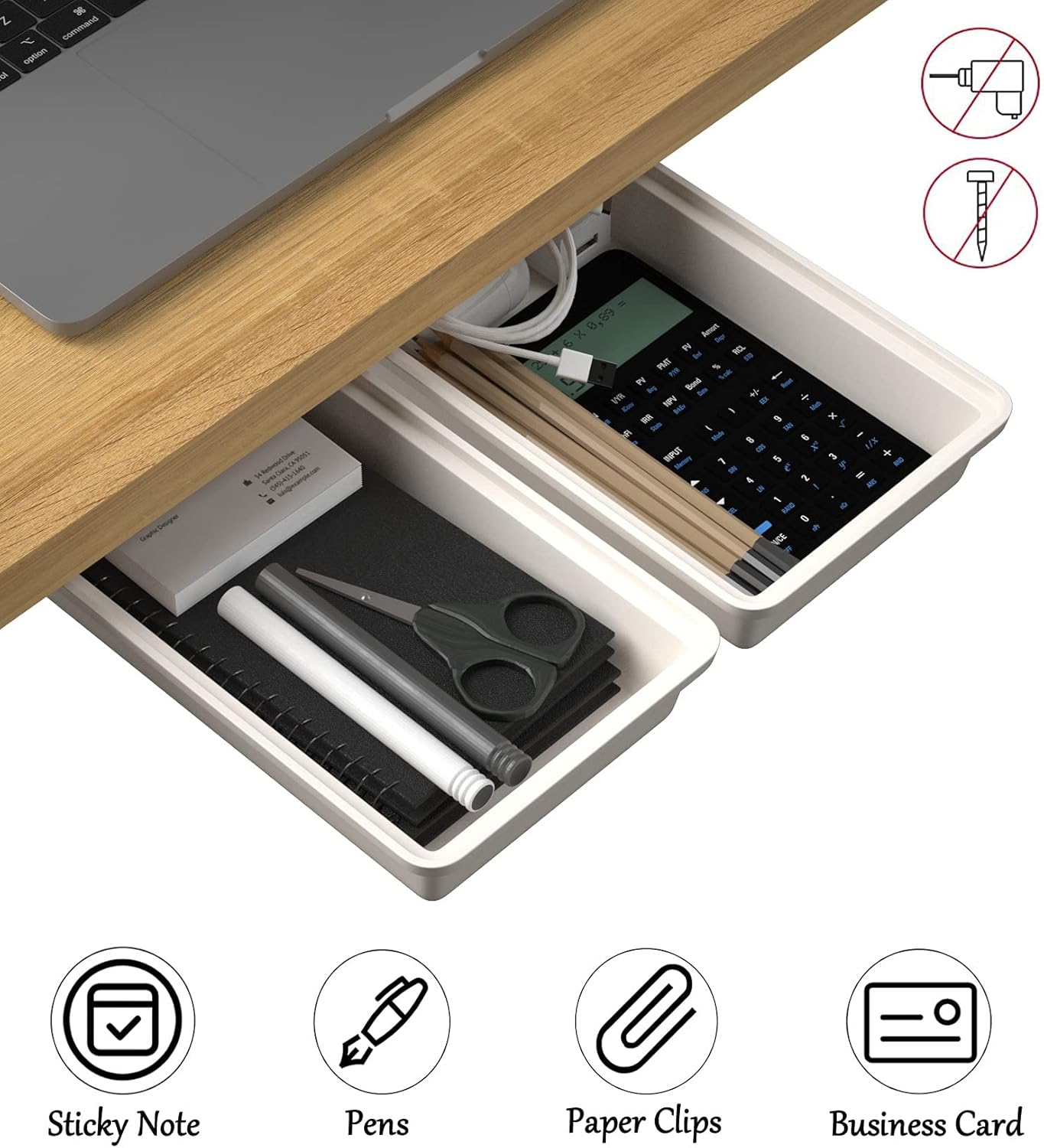 SVNNELP Under Desk Table Drawer Storage Organizer Slide Out, Attachable Hidden Self-Adhesive Under Desk Pencil Tray Drawer for Office/Classroom/Home (Clear Black/M)