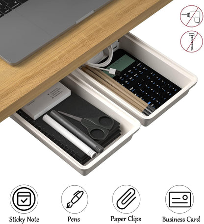 SVNNELP Under Desk Table Drawer Storage Organizer Slide Out, Attachable Hidden Self-Adhesive Under Desk Pencil Tray Drawer for Office/Classroom/Home (Clear Black/M)