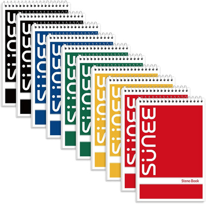 SUNEE 10 Pack Steno Pads 6x9, Gregg Rule, 60 Sheets, Spiral Notebook 6x9, White Paper, Take Notes with Top Spiral Notebook, for School, University, College, Work, Office, Classic Color