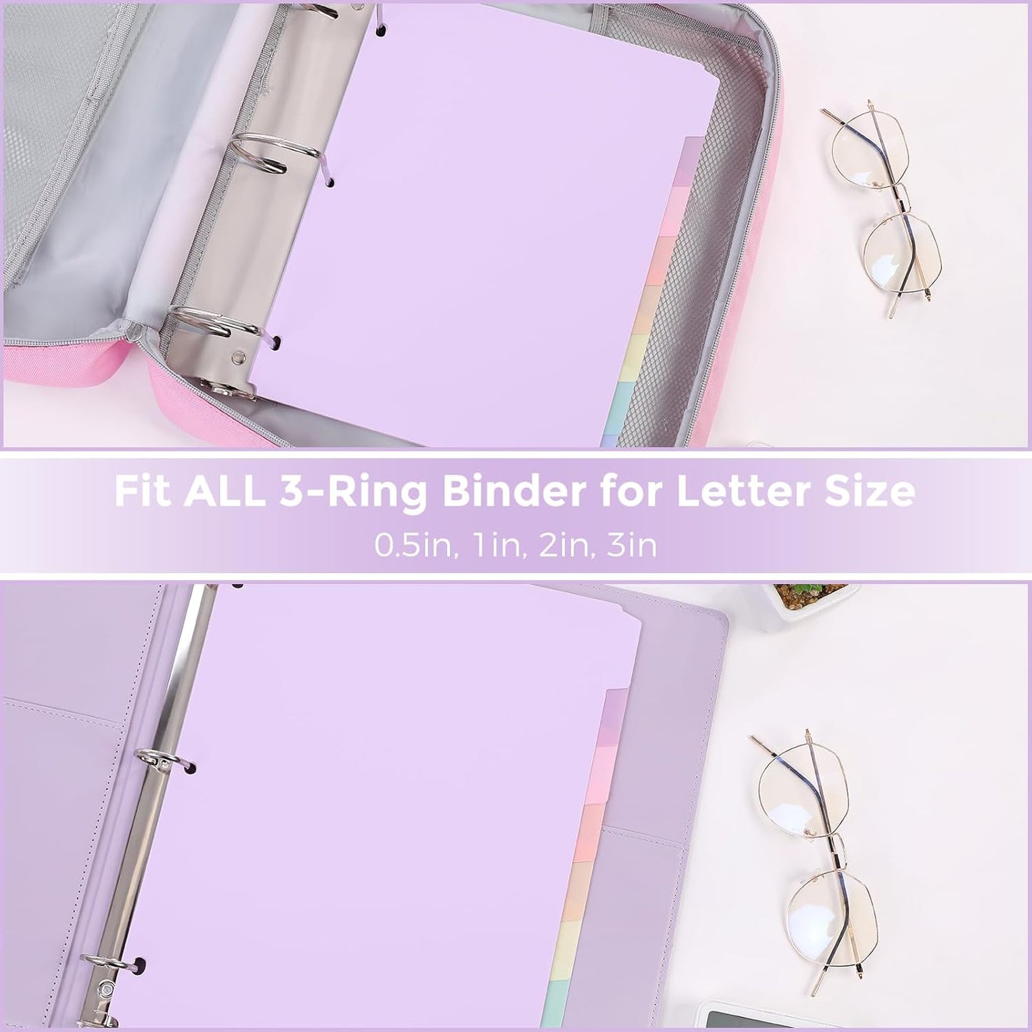 SKYDUE 8 Tab Durable Plastic Dividers, Big Tab Dividers for 3 Ring Binder, Letter Size,Write & Erase Binder Dividers with Tabs, with Sticker Labels, 1 Set, Aesthetic Pastels Binder Dividers