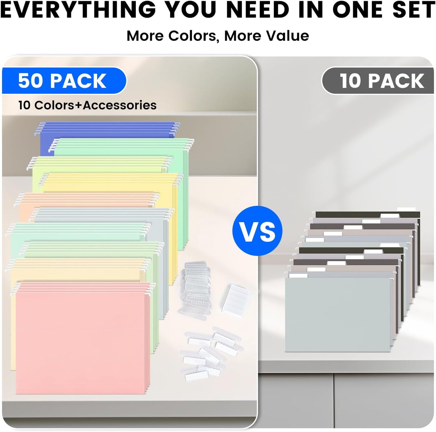 25-Pack Green Hanging File Folders, Letter Size (8.5" x 11") with 1/5-Cut Tabs,Includes 35 Transparent Label Cards & 50 Sticker Labels for Home & Office Organization