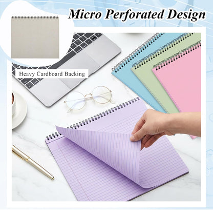 MotiMind 4 Pcs Legal Pads Landscape Notebooks Hole Punched Top Spiral Bound Notebooks 11 x 9.5 Inch College Ruled Drawing Notepad Tear Line for Removal 50 Sheet Office Steno Book(White)