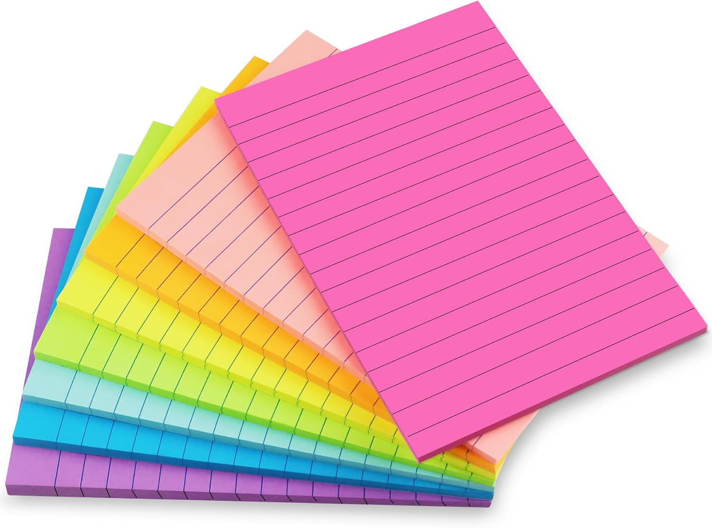 Lined Sticky Notes, 8 Pack Self-Stick Note Pads 4x6, Sticky Notes with Lines it, Strong Adhesive Post for Office & Home Planning, Bright