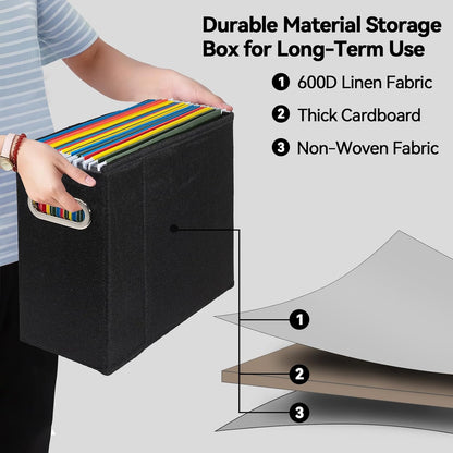 4 Packs Letter Size File Organizer, File Folders Organizer, Fabric Storage Box, Collapsible Paper Organizer with Metal Handle, Smooth PVC Rails, Only Box (Beige)