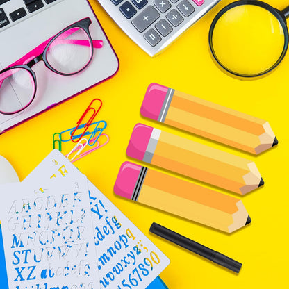 Faccito 3 Pcs Personalized Pencil Desk Name Plate with 2 Markers and 2 Letter Template Teacher Desk Name Plate for Kids Christmas End of Year Last or First Day Gifts School Desk School Office Supplies