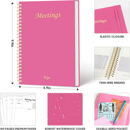 Taja Meeting Notebook for Work Organization - Work Planner Notebook with Action Items, Agenda Planner for Note Taking, 160 Pages (6.9" X 9.9") Project Organizer for Men & Women - Blue