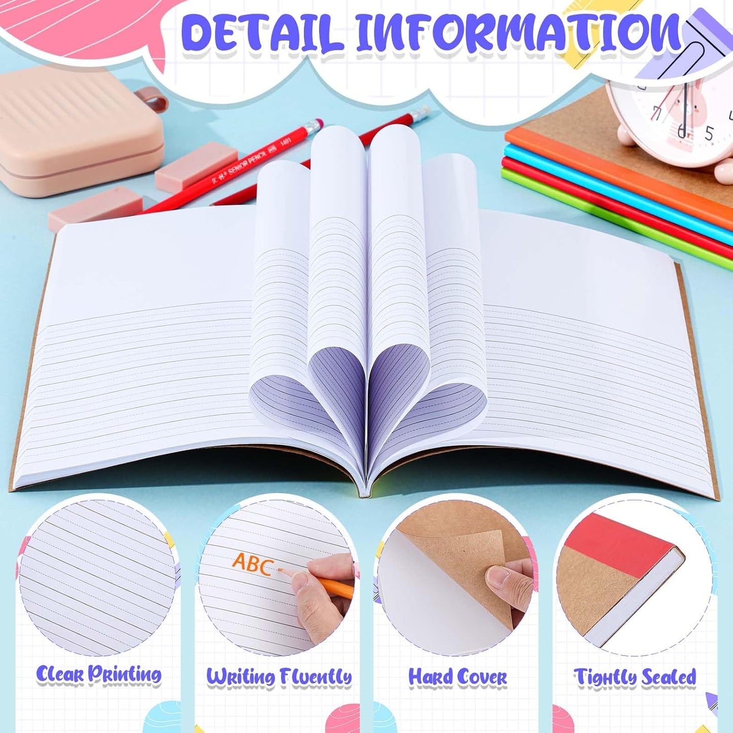 Henoyso 20 Pcs 120 Pages Primary Composition Notebooks K-2, Primary Journal Grades K-2, Writing Journal Practice Notebook for Kids in Preschool, Kindergarten, Back to School Supplies (Rainbow)