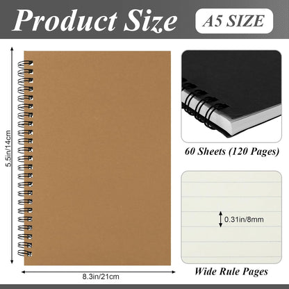 Leelosp 12 Pack Small Spiral Notebook Lined Spiral Journal College Ruled Notebook Wire Bound Kraft Cover, 120 Pages for Work (Multicolor,5.5 x 8.3 Inch)