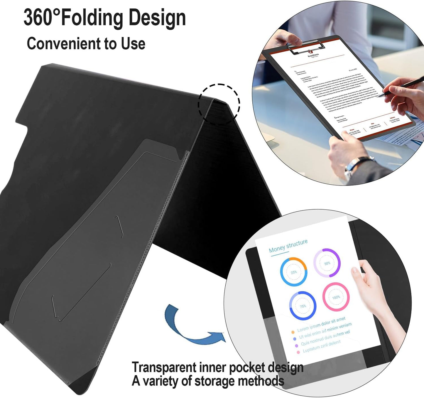 Clipboard Folder, A4 Foldable Clipboards with Pocket, File Cover Office Folder Clipboard, 360 Degree Foldable Storage Clipboards for Office, School or Medical Field, Blue