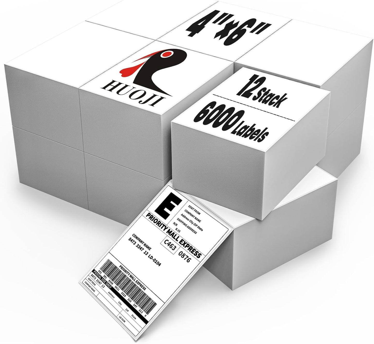 4x6 Thermal Labels 500/Stack, HUOJI Shipping Thermal Labels 4x6 Fanfold Compatible with Rollo, Zebra, MUNBYN Printers (Commercial Grade)