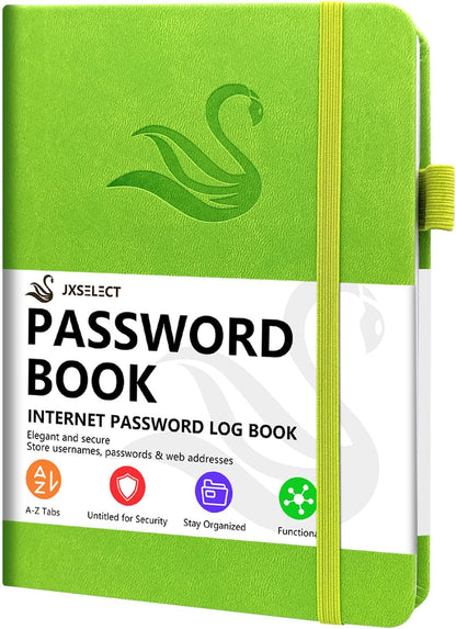 Elegant Password Book with Alphabetical Tabs - Hardcover Password Book for Internet Website Address Login - 5.2" x 7.6" Password Keeper and Organizer w/Notes Section & Back Pocket (Turquoise)