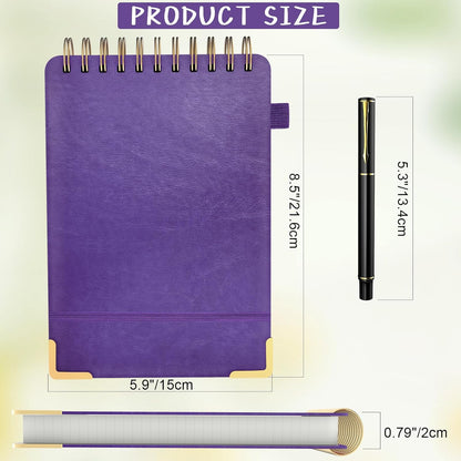 A5 Top Spiral Notebook, Large Leather Hardcover Top Bound Steno Pads, 240 Pages 100 gsm Thick Lined Paper Left Handed Notebook Journal for Work, School, Meeting Writing - Brown, 5.9" x 8.5"