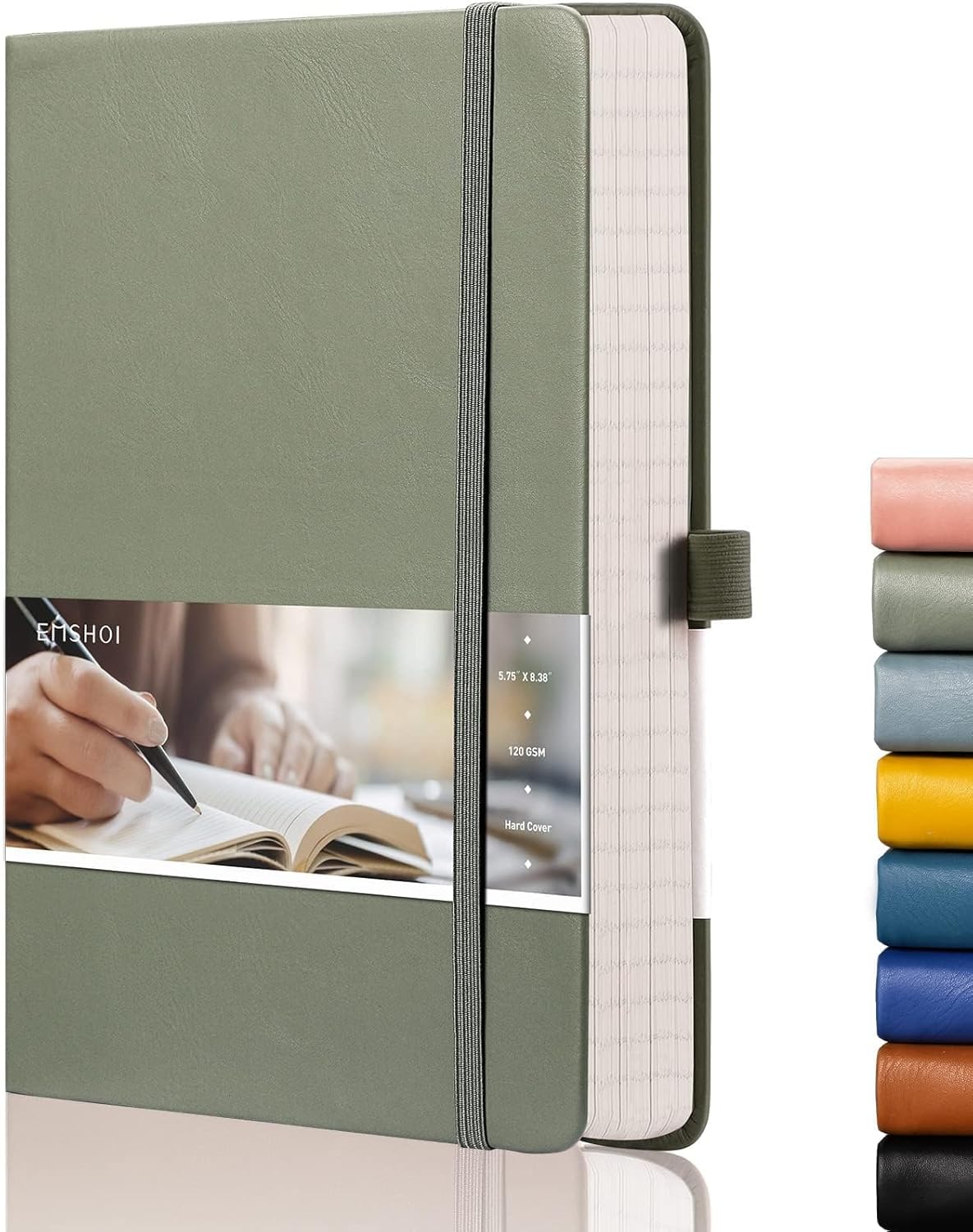 EMSHOI Graph Paper Notebook - 256 Pages A5 Graph Notebook/Journal, Hard Cover, 120gsm Thick Paper, Smooth PU Leather, Inner Pocket, 5.75'' × 8.38''-Black