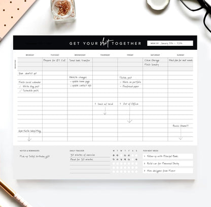 ThreeKin Weekly Planner - Premium 52-Sheet Tear-Off Notepad, 8.5 x 11 inches, Clean Colorful Design, Perfect for Work, School, Projects, and Entrepreneurs, Female & USA Owned Business