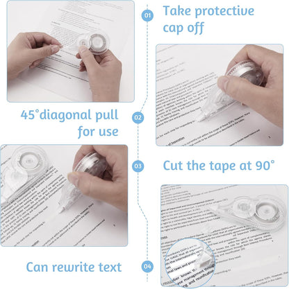 30 Pcs Correction Tape, 39.4 Ft White Wrong Out Tear-Resistant Bulk, Instant Corrections Easy To Use Applicator for School, Office, Note Taking, Journal (Tape Width 0.2 in, Clear)