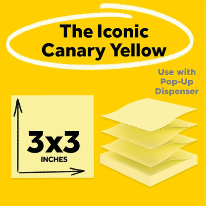 Post-it Pop-up Notes, 5 Sticky Note Pads, 3 x 3 in., School Supplies, Office Products, Accordion Sticky Notes Work with Pop-Up Note Dispenser, Canary Yellow