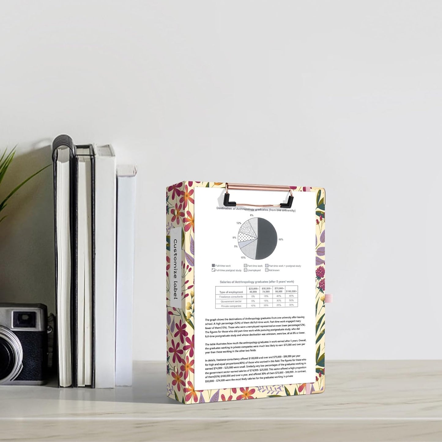 Ospelelf Binder 3 Ring 1 Inch, Floral Round Ring Clipboard Binder for Letter Size with 5 Tab Dividers, File Folder Labels, for School and Office Supplies