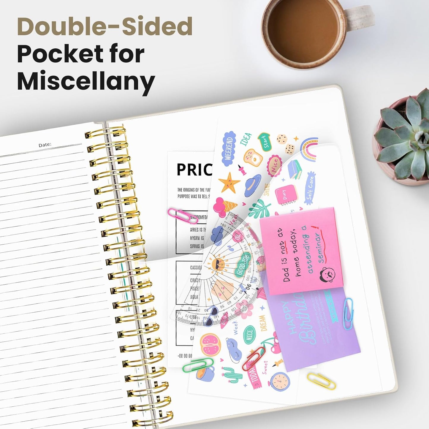 Hardcover Spiral Journal Notebooks for Work With Removable Dividers & Tabs, 8.5"x11" 5 Subject Notebook for Note Taking & Organizer, A4 College Ruled Lined Journal for Women & Writing, Aquamarine, 280 Pages