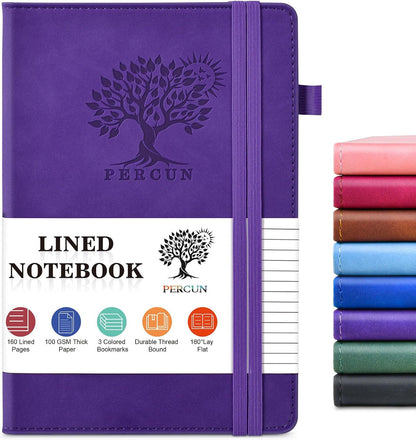 PERCUN Graph Paper Notebook, 160 Pages Grid Journal for women & men, A5 Hardcover Leather Graphing Notebook for School, Work, Travel, Note Taking 5.9”x8.5” (Black)