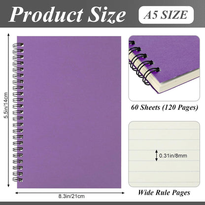 Leelosp 12 Pack Small Spiral Notebook Lined Spiral Journal College Ruled Notebook Wire Bound Kraft Cover, 120 Pages for Work (Multicolor,5.5 x 8.3 Inch)