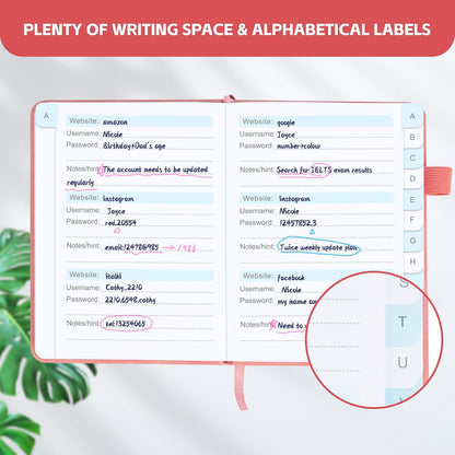 MOSA BEAR Password Keeper Book with Alphabetical Tabs，4.3"x5.7" Small Password Books for Seniors Password Notebook for Internet Website Address Log in Detail（Dark Blue）