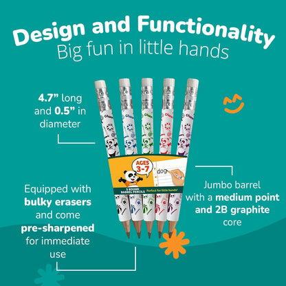 Channie's My First Pencil, Easy-to-Hold Jumbo Pencils for Preschoolers, Kindergarteners & 1st Graders, Brown Wooden 2B Fat Pencils for Kids Ages 3-7, 2 Pack (5 Each) + Sharpener