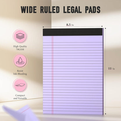 Note Pads 5x8, Narrow Ruled Legal Pad, Multicolor Small Notepads, 30 Sheet/notepad, 8 Pack Colored Legal Pads, Pink Legal Pad, Purple Notepad, Perforated Lined Note Pads for Study, Office, To-Do Lists