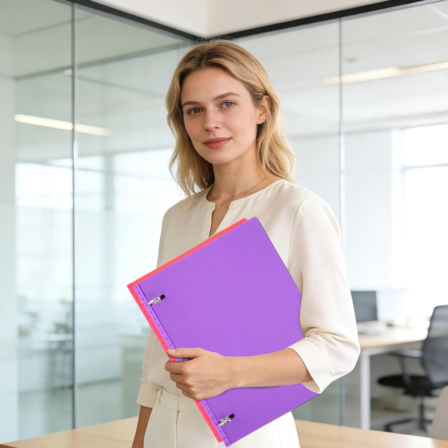 WOT I 1 Inch Telescoping 3 Ring Binder 4 Pack, Expandable Flexible Binder with Customizable Front Cover & Clear Catalog Pocket, Holds 225 Sheets, School Office Supplies, White