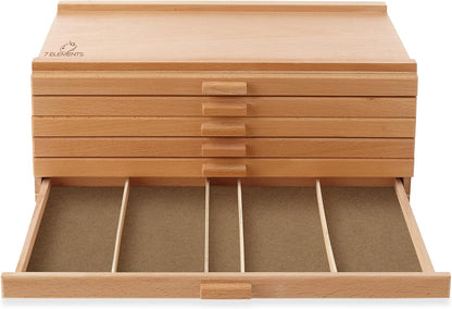 7 Elements 4 Drawer Wooden Artist Storage Supply Box for Pastels, Pencils, Pens, Markers, Brushes and Tools