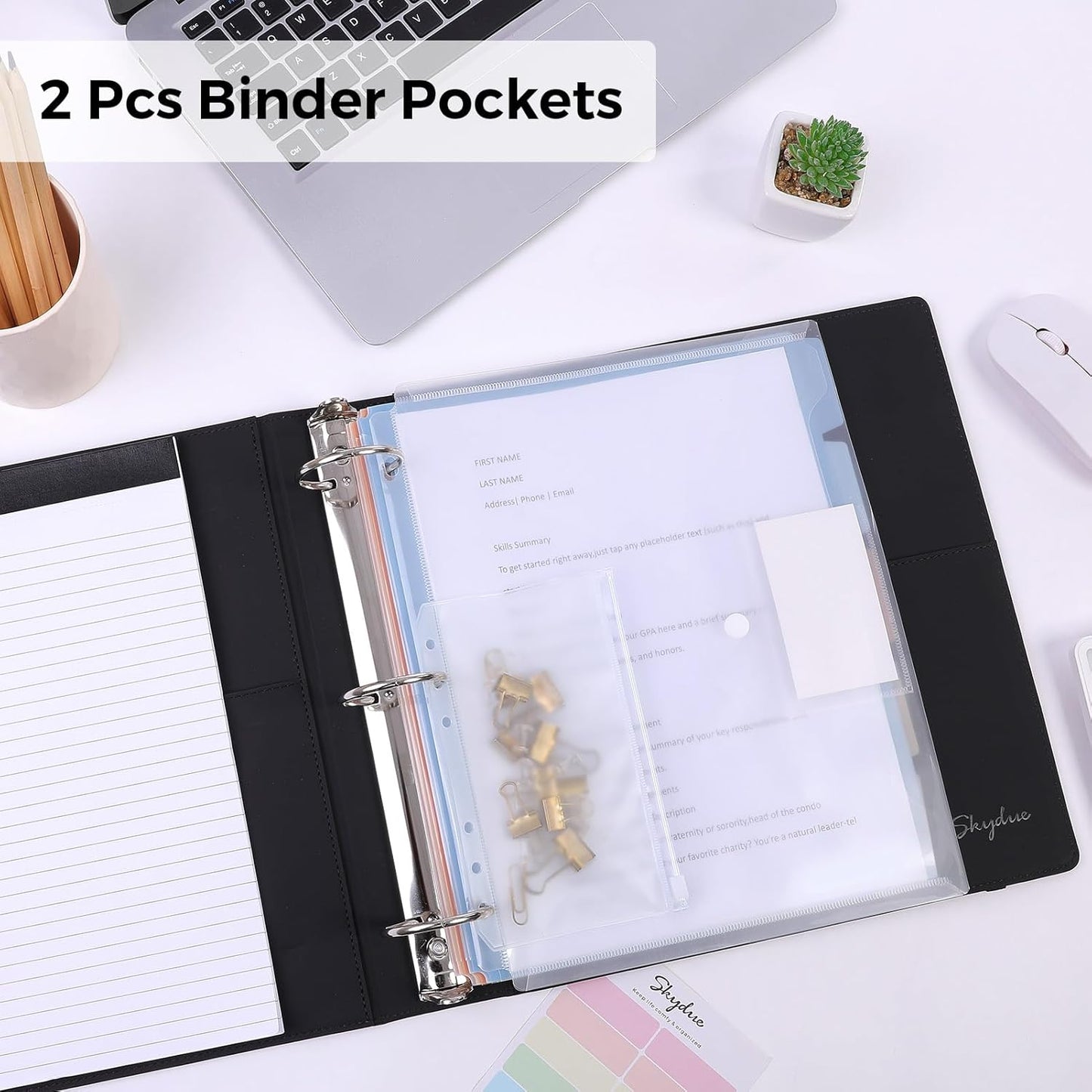 SKYDUE 3 Ring Binder with Clipboard,1 Inch Binder, 13.2" × 10.2" PU Clipboard Binder with Notepad & 5 Dividers with 5 Pockets, Labels, Clipboard Folder Great for School Office(Fit Letter Sized Paper)