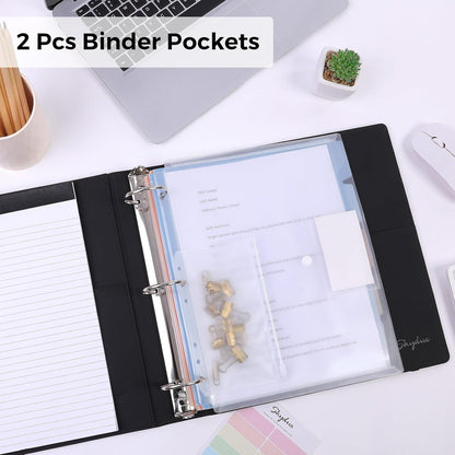 SKYDUE 3 Ring Binder with Clipboard,1 Inch Binder, 13.2" × 10.2" PU Clipboard Binder with Notepad & 5 Dividers with 5 Pockets, Labels, Clipboard Folder Great for School Office(Fit Letter Sized Paper)