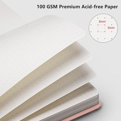 RETTACY Graph Grid Paper Notebook, 192 Pages, A5 Medium Size (5.7'' x 8.3''), 5 Squares per Inch, Leather Hardcover, 100 GSM Thick Paper, for School, Students, Math, Engineering (Brown)