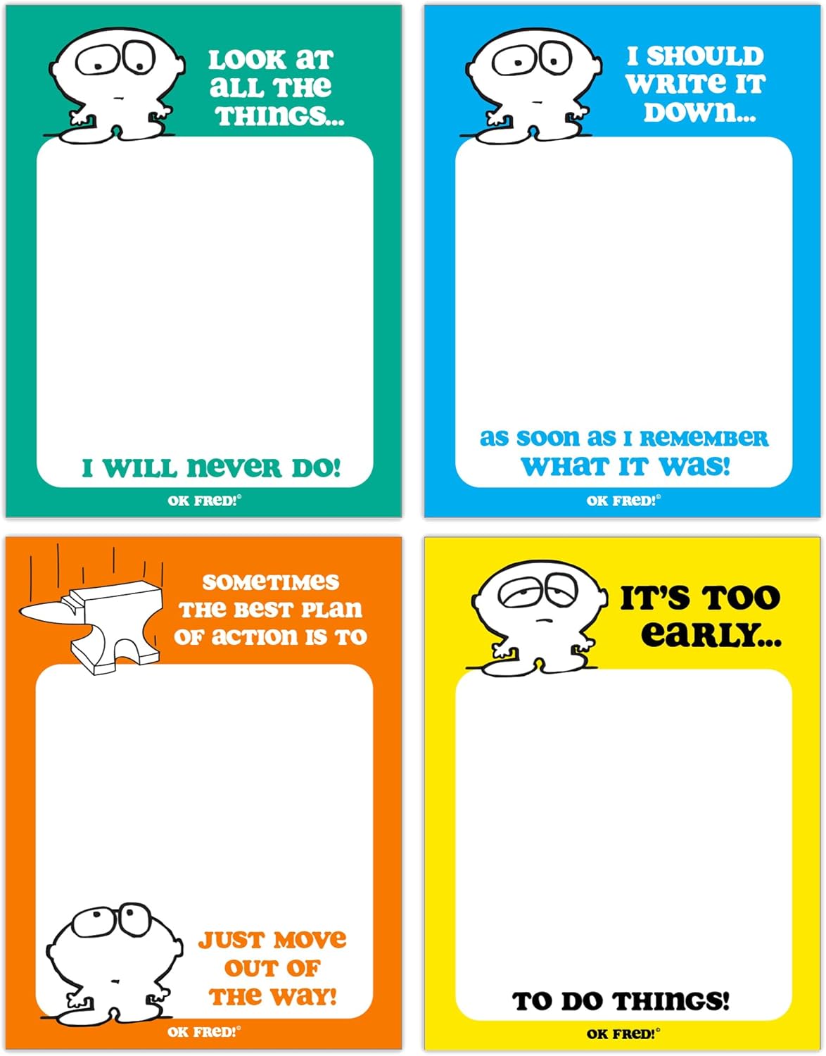 Funny Notepads (4-Pack) — Office & Work From Home Gag Gift for Coworkers or Friends — Sarcastic Desk Memo Pads — Everything Is Fine, This Is My Life Now, I Have No Idea What I’m Doing, I’m Not Even Trying Anymore
